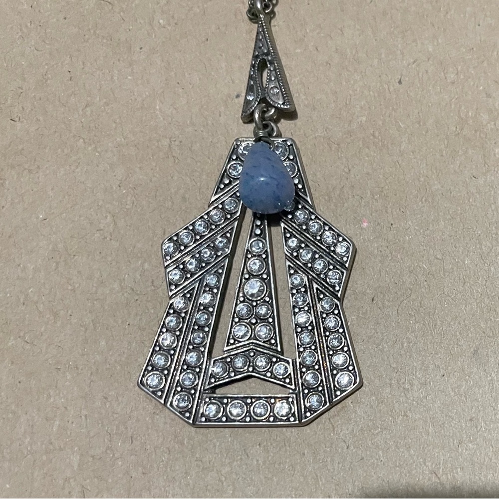 CAbi Silver-Tone Art Deco Pendant Necklace with Blue Accent